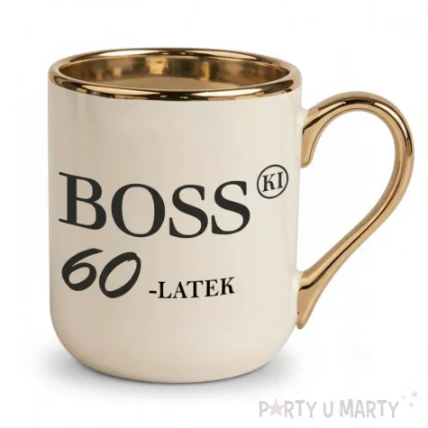 prezent na urodziny kubek bosski 60 latek kremowo zloty elegancki upominek 330 ml