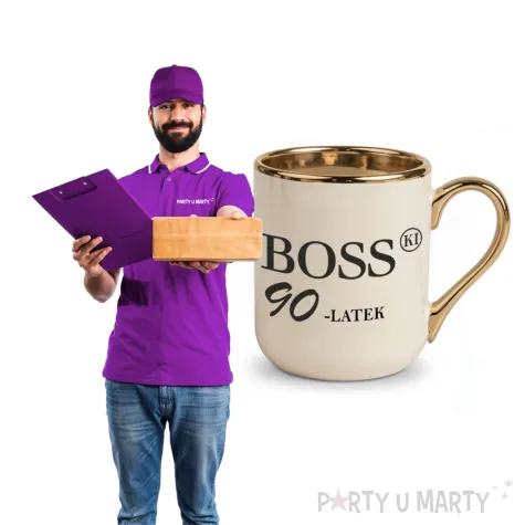 prezent na urodziny kubek bosski 90 latek kremowo zloty elegancki upominek 330 ml