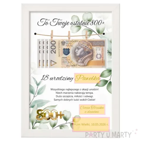 prezent na urodziny personalizowany certyfikat w ramce dowolne imie ostatnie 800 eukaliptus