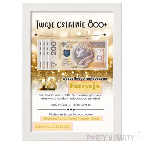 prezent na urodziny personalizowany certyfikat w ramce dowolne imie ostatnie 800 glamour