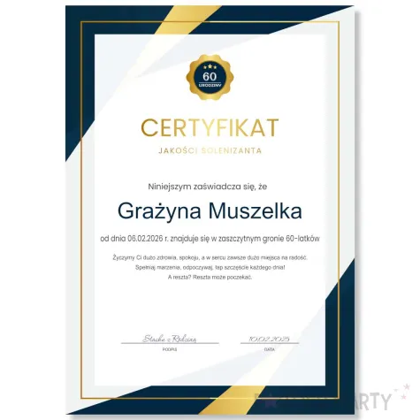 prezent na urodziny personalizowany certyfikat w ramce dowolne imie wzory do wyboru a4
