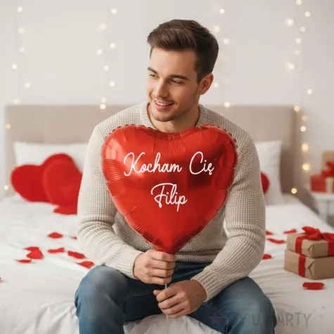 prezent na walentynki balon foliowy czerwone serce kocham cie z imieniem personalizacja 18