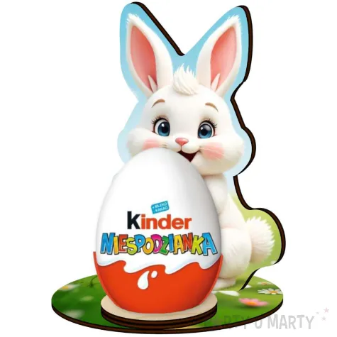 prezent na wielkanoc podstawka na jajko kinder niespodzianka bialy kroliczek figurka