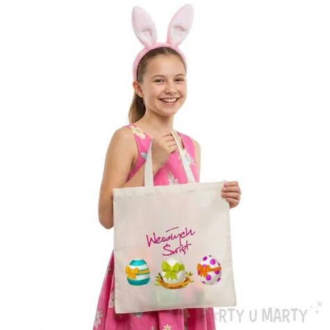 prezent na wielkanoc zajaca torba eko na zakupy pisanki biala 40x35 cm