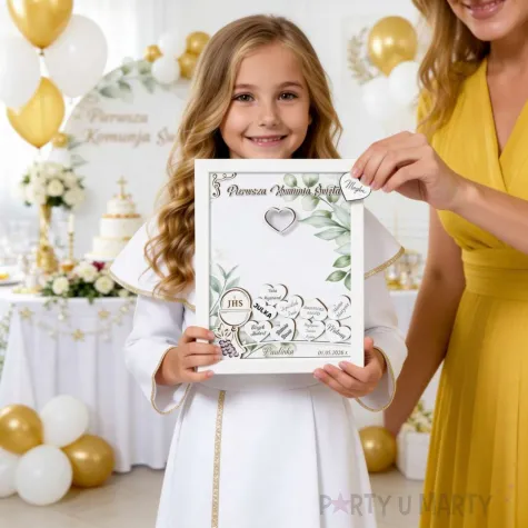 prezent pamiatka pierwszej komunii swietej ksiega gosci w ramce wrzutka eukaliptus beauty