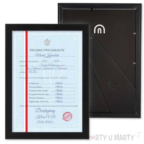 prezent personalizowany dla nauczyciela na zakonczenie roku swiadectwo szkolne dyplom w ramce a4