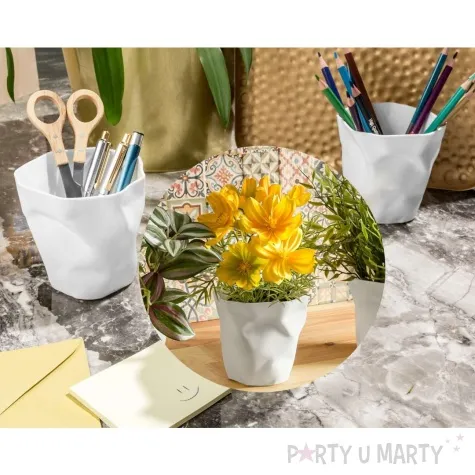 przyborniki zgniecione kubeczki oslonki na doniczki bialy gadgetmaster 3 szt