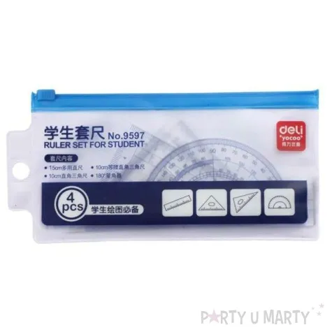 przybory geometryczne classic 4 elementy z linijka 15 cm transparent z granatem deli