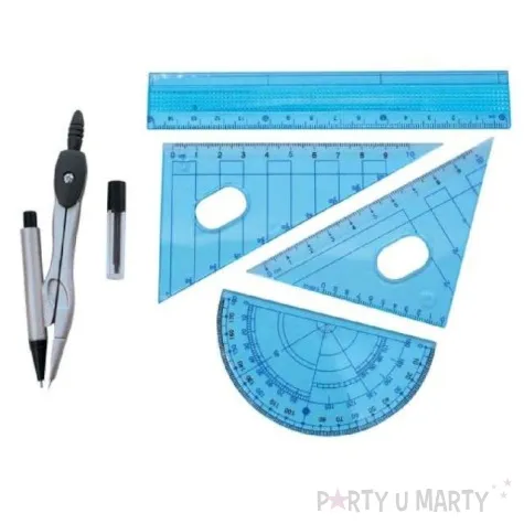 przybory geometryczne classic 6 elementow z cyrklem i olowkiem niebieski titanum