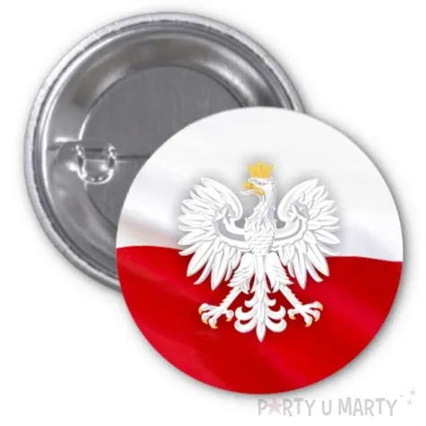 przypinka godlo polski okragla bialo czerwona 56 mm