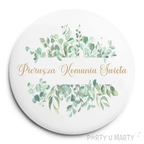 przypinka komunia swieta eukaliptus beauty okragla 56 mm