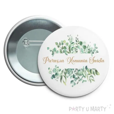 przypinka komunia swieta eukaliptus beauty okragla 56 mm