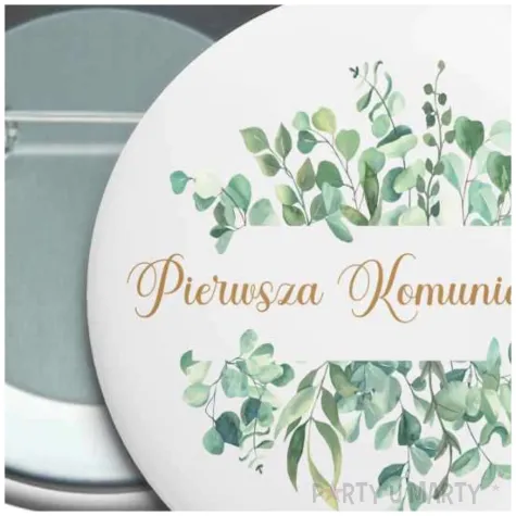 przypinka komunia swieta eukaliptus beauty okragla 56 mm