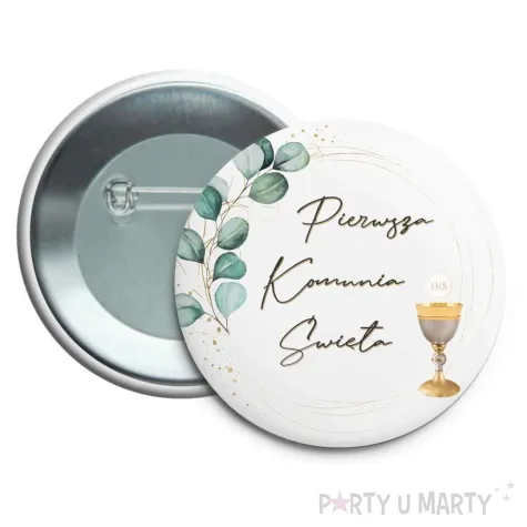 przypinka komunia swieta eukaliptus z hostia okragla 56 mm