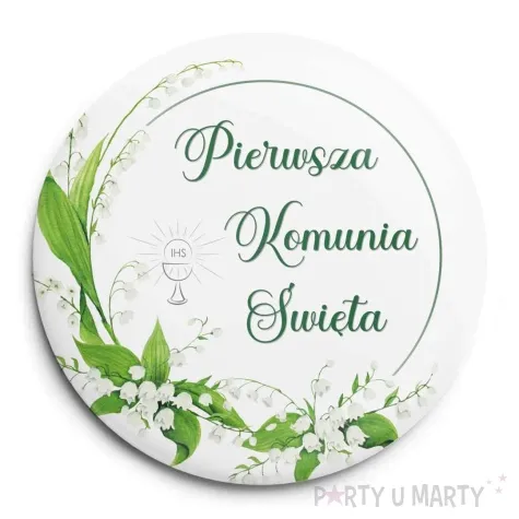 przypinka komunia swieta konwalia okragla 56 mm