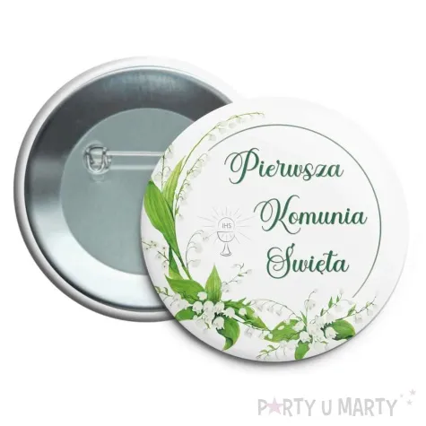 przypinka komunia swieta konwalia okragla 56 mm
