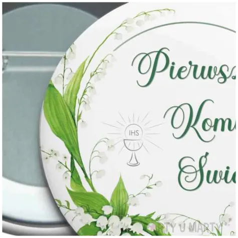 przypinka komunia swieta konwalia okragla 56 mm