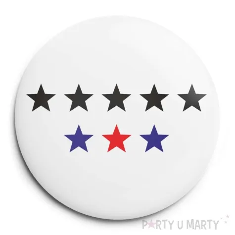 przypinka osiem gwiazdek okragla biala 56 mm