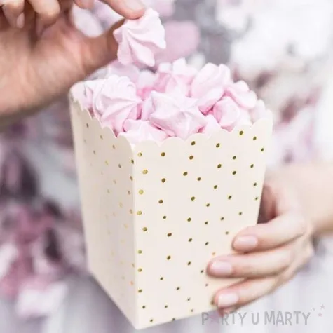 pudelka na popcorn kropki zlote brzoskwiniowe jasne partydeco 6 szt