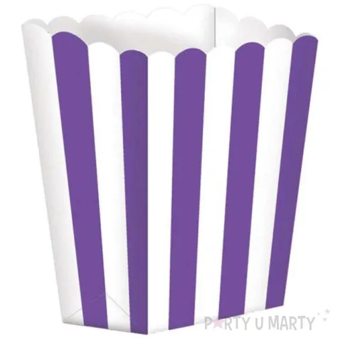 pudelka na popcorn paski fioletowe 5 szt