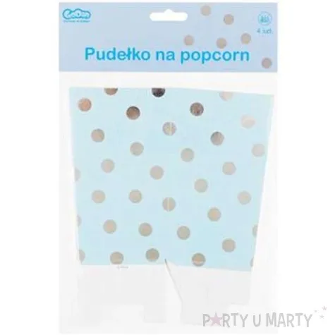 pudelka na popcorn srebrne groszki blekitny godan 4 szt