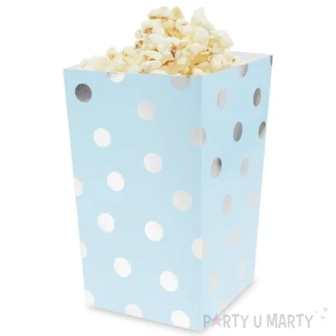 pudelka na popcorn srebrne groszki blekitny godan 4 szt