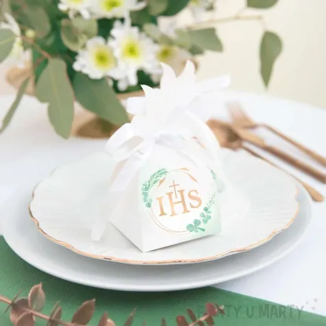 pudelka na slodycze komuni swieta ihs eukaliptus bialo zloty partypal 6 szt