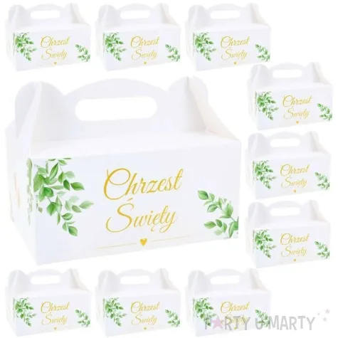 pudelko na ciasto chrzest swiety listki bialy dekolo 10 szt
