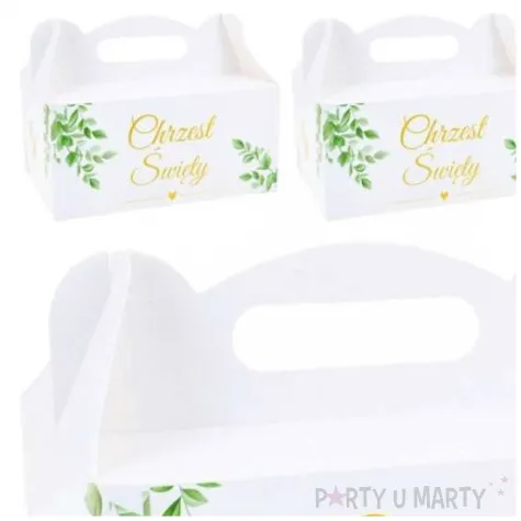 pudelko na ciasto chrzest swiety listki bialy dekolo 10 szt