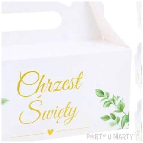 pudelko na ciasto chrzest swiety listki bialy dekolo 10 szt