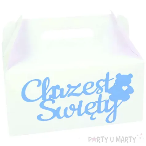 pudelko na ciasto chrzest swiety mis bialy niebieski dekolo 5 szt