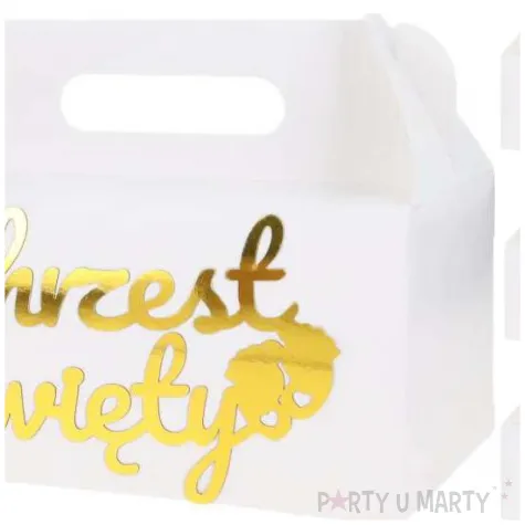 pudelko na ciasto chrzest swiety stopki bialy zloty dekolo 10 szt