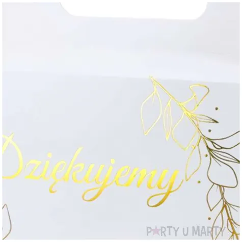 pudelko na ciasto dziekujemy listki zlote bialo zloty czakos 10 szt