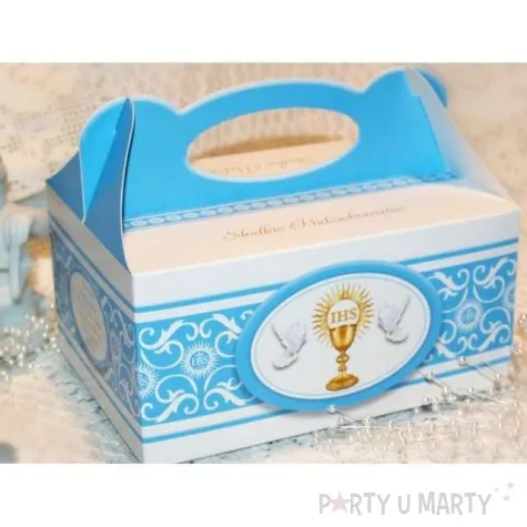 pudelko na ciasto komunia ihs blekitne 5 szt