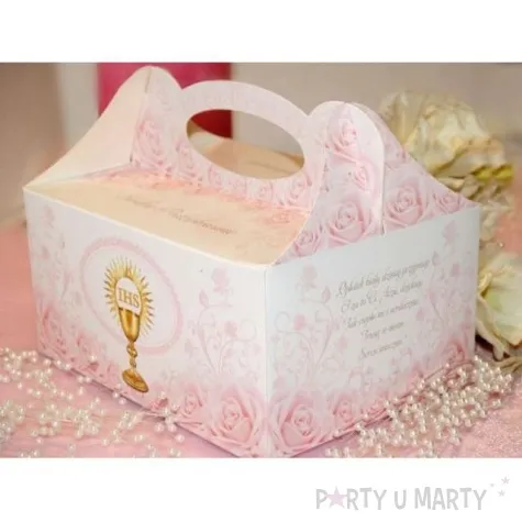 pudelko na ciasto komunia ihs rozowe