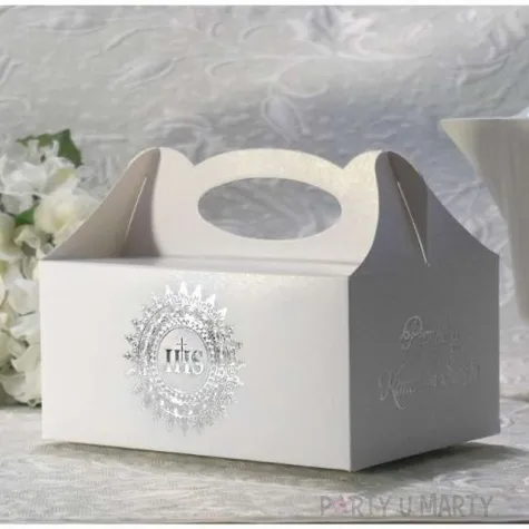 pudelko na ciasto komunia ihs silver 5 szt