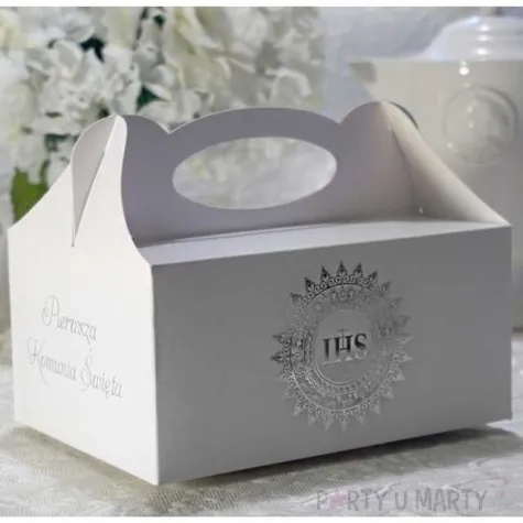 pudelko na ciasto komunia ihs silver 5 szt