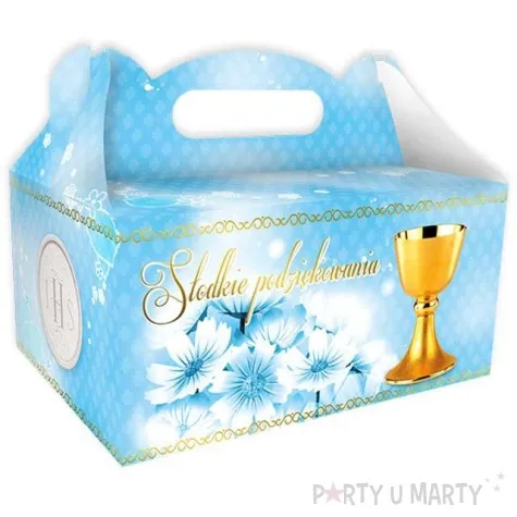 pudelko na ciasto komunia ihs slodkie podziekowanie blekitne 10 szt