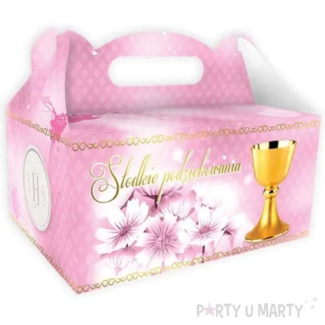 pudelko na ciasto komunia ihs slodkie podziekowanie rozowe 10 szt