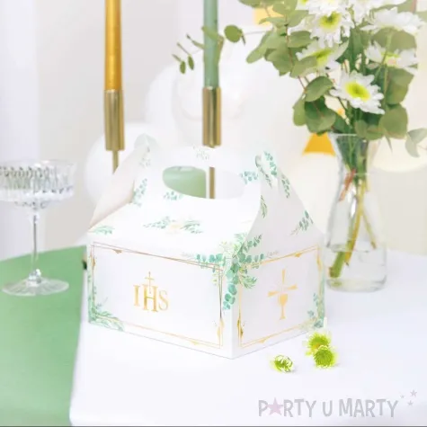 pudelko na ciasto komunia swieta bialy zloty partypal 10 szt