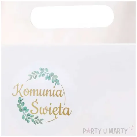 pudelko na ciasto komunia swieta eukaliptus w ramce bialo zloty czakos 10 szt