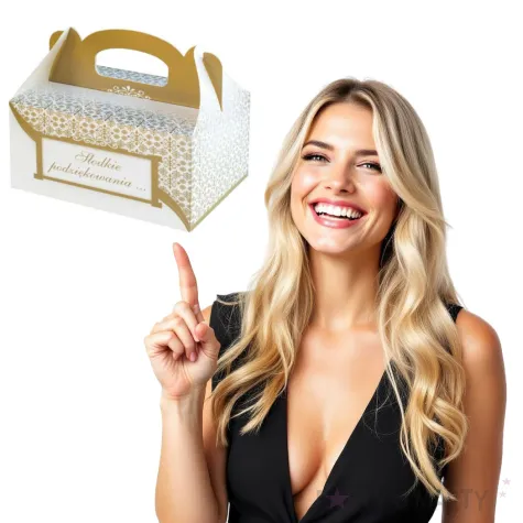 pudelko na ciasto slodkie podziekowanie bialo zlote fsopakowania 5 szt