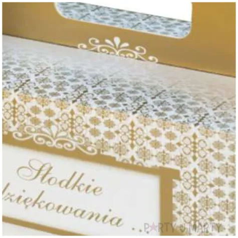 pudelko na ciasto slodkie podziekowanie bialo zlote fsopakowania 5 szt