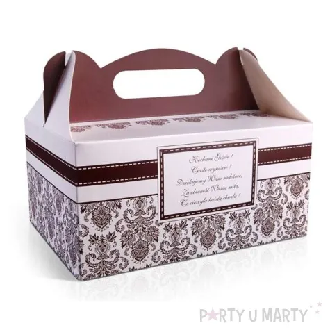 pudelko na ciasto wesele damask brazowe 10 szt