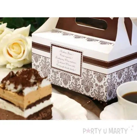 pudelko na ciasto wesele damask brazowe 10 szt