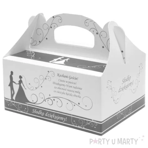 pudelko na ciasto wesele mloda para srebrne fsopakowania 5 szt