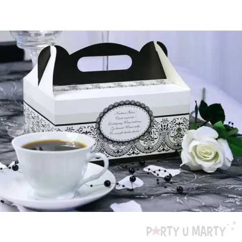 pudelko na ciasto wesele ornament czarno biale 10 szt