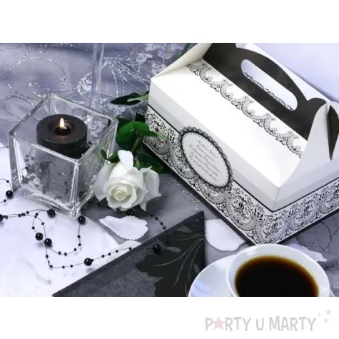 pudelko na ciasto wesele ornament czarno biale 10 szt