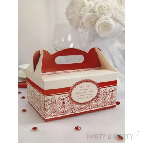 pudelko na ciasto wesele ornament czerwono biale 10 szt