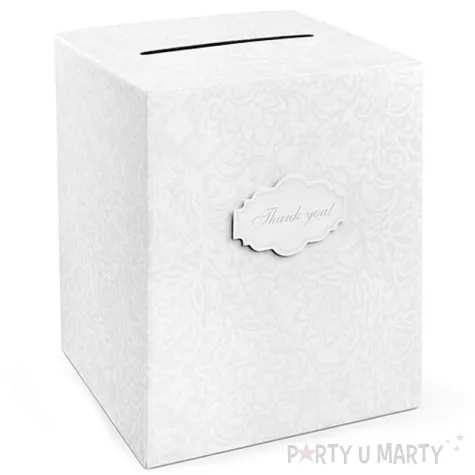 pudelko na telegramy biala koronka thank you